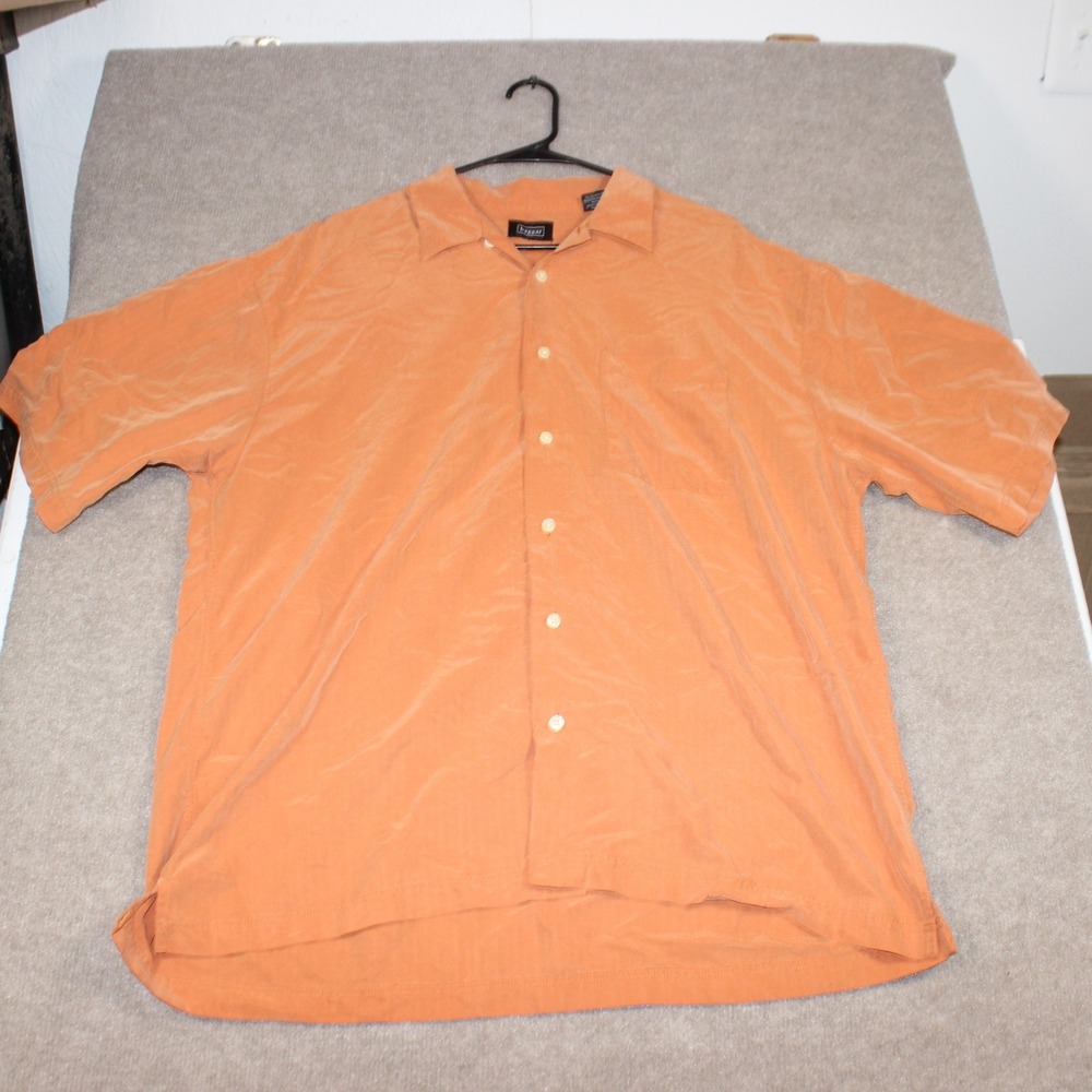 Haggar Mens XL Orange Short Sleeve Button Down Shirt Polynosic Rayon Casual